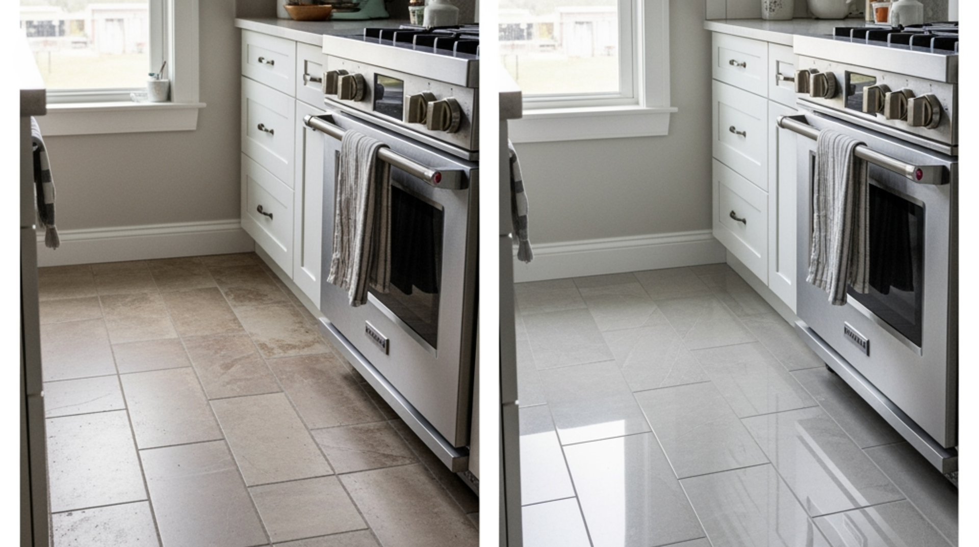 Los Angeles kitchen tile floor before and after professional tile installation