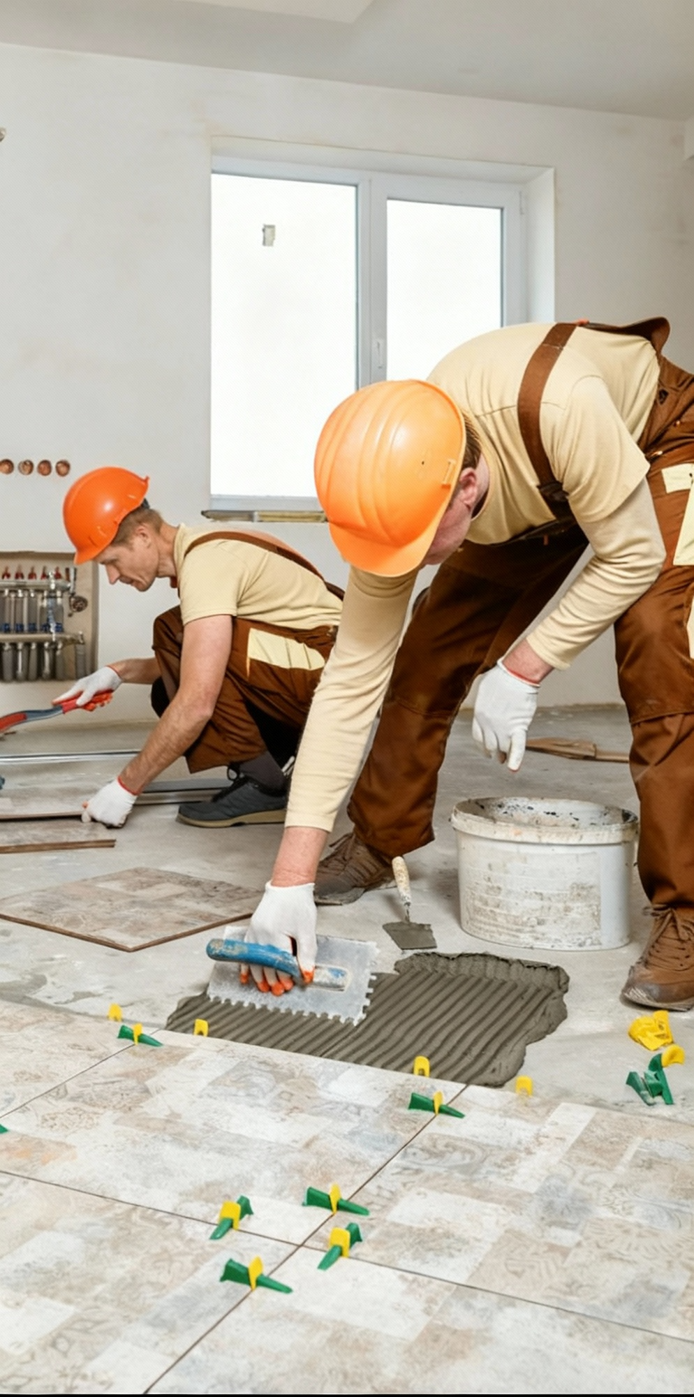 Los Angeles Tiles Workers Installating Tiles in a Commercial Building