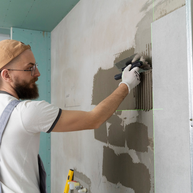 Professional wall tile installation with thinset mortar in Los Angeles